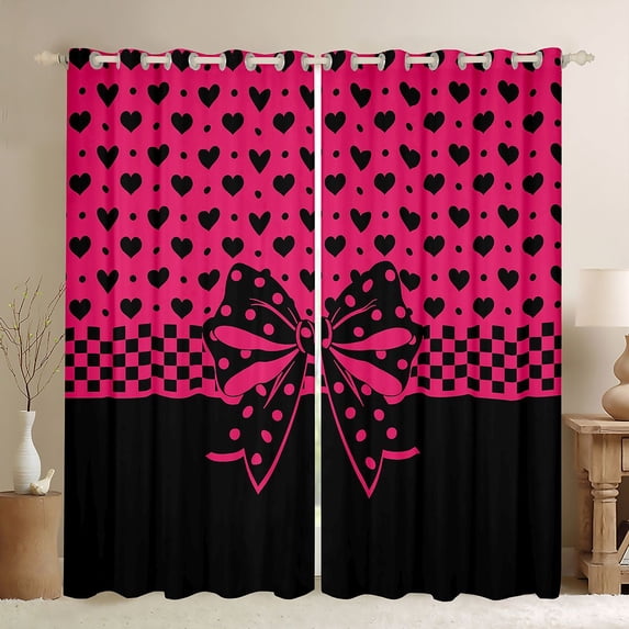 Manfei 3D Cartoon Bowknot Print Blackout Curtains Set of 2 (38x54 Each),Romantic Heart Pattern Living Room Curtains