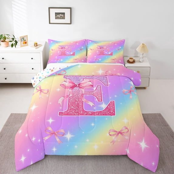 Manfei 3D Cartoon Bowtie Print Full Size Comforter Sets,Colorful Monogrammed E Bedding Comforter Set,Colorful Stars Reversible,3-Piece,1 Comforter and 2 Pillowcases
