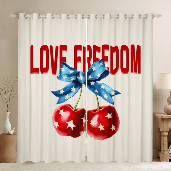 Manfei 3D Cartoon Cherry Curtains Pack of 2 (42x84 Each),Kawaii Bow Tie Curtains Blackout,Love Freedom Bedroom Curtains For Girsl Kids,Ultra Soft Home Decor