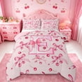 thumbnail image 1 of Manfei 3D Cartoon Cute Cherries Full Size Comforter Sets For Girls,Bowknot Letter E Initial Monogram Bedding Sets,Pink Reversible,3pcs, 1 of 7