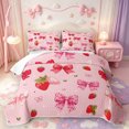 thumbnail image 1 of Manfei 3D Cartoon Strawberry Twin Quilt Set,Pink Cute Bow Twin Coverlet Set,3pcs,1 Bedspread and 1 Pillowcase, 1 of 7