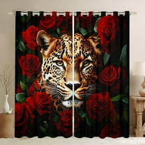 Manfei 3D Cheetah Leopard Curtains 2-Pack (42x63), Red Rose Kids Window Curtains