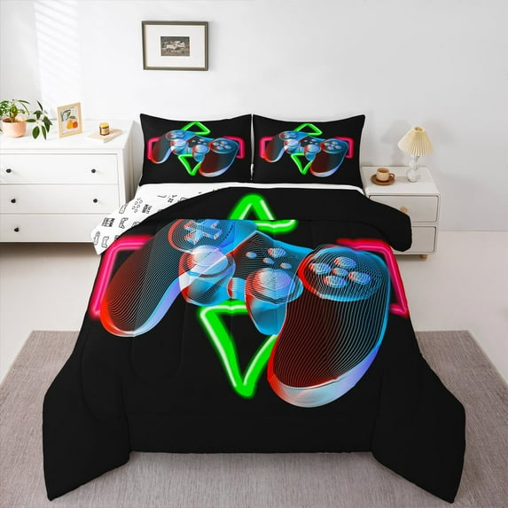 Manfei 3D Colorful Gamepad Full Size Comforter Sets,Modern Gamer Bedding Comforter Set,Kids Video Game Bedding Sets,Ultra Soft Home Decor Reversible,3-Piece