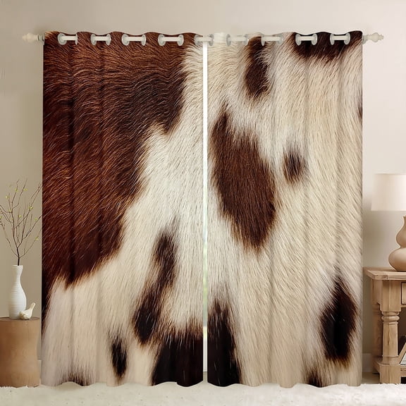 Manfei 3D Cow Print Curtains Pack of 2 (42x84 Each) for Men, Tribal Rustic Curtains Blackout, Retro Countryside Bedroom Curtains, Curtains and Drapes Home Decor