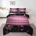 thumbnail image 1 of Manfei 3D Cube Neon Light Full Size Comforter Sets, Pink Gradient Stripe Bedding Comforter Set, Pink Black, Black Reversible 3pcs, 1 Comforter and 2 Pillowcases, 1 of 6