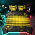 thumbnail image 1 of Manfei 3D Cube Neon Light Queen Bedding, Yellow Gradient Stripe Bedding Comforter Set Queen, Yellow Black, Black Reversible 7 Pieces, 1 of 6