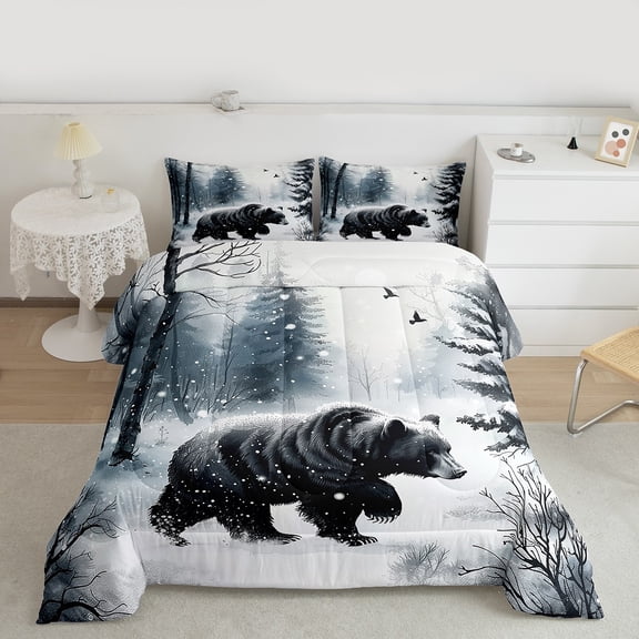 Manfei 3D Farmhouse Bear Queen Comforter Set, Woodland Animal Bedding Sets, Teens Boys Girls Kids Bedding Comforter Set, Ultra Soft Home Decor, 3pcs