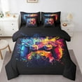 thumbnail image 1 of Manfei 3D Gamepad Boys Bedding Comforter Set 7 Pieces, Blue Orange Watercolor Full Bedding Set, Teens Gaming Gamer Reversible Fitted Sheet Flat Sheet, Luxury Bedroom Decor, 1 of 7