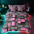 thumbnail image 1 of Manfei 3D Geometric Cubes Full Size Bedding Sets, Pink Gray Checkered Full Size Bed in a Bag, Black Reversible 7pcs, 1 of 6