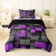 thumbnail image 1 of Manfei 3D Geometric Cubes Twin Comforter Sets, Gray Purple Checkered Bedding Set, Black Reversible 2pcs, 1 Comforter and 1 Pillowcase, 1 of 6