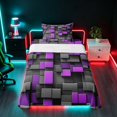 thumbnail image 1 of Manfei 3D Geometric Cubes Twin Sheets, Gray Purple Checkered Bedding, Black Reversible 3pcs1 Flat Sheet + 1 Fitted Sheet + 1 Pillowcase, 1 of 6