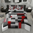 thumbnail image 1 of Manfei 3D Geometric Plaid Bedding Comforter Set,Patchwork Checkered Twin Comforter Sets,Red Gray Black Bedding Set For Teens,Ultra Soft Home Decor Reversible,2pcs, 1 of 9