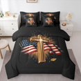thumbnail image 1 of Manfei 3D Gold Cross 7-Piece Twin Bedding,Vintage American Flag Bedding Comforter Set,Black Reversible, 1 of 7