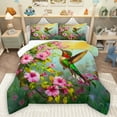 thumbnail image 1 of Manfei 3D Green Hummingbird Full Size Comforter Sets, Pink Cherry Blossoms Floral Bedding Comforter Set, Teens Adult Girls Women Reversible Bedding Sets, Breathable Home Decor, 3-Piece, 1 of 8