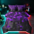 thumbnail image 1 of Manfei 3D Hexagon Neon Light Queen Bedding, Purple Glowing Cube Bedding Comforter Set Queen, Purple Black, Black Reversible 7-Piece, 1 of 6