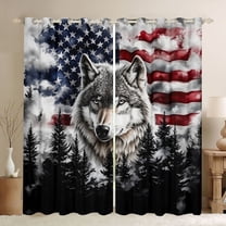 Manfei 3D Jungle Wolf Black Out Curtains, Retro American Flag Curtains Pack of 2 (42x63 Each), Western Countryside Bedroom Curtains, Curtains and Drapes Bedroom Decor
