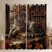 Manfei 3D Kawaii Cat Black Out Curtains for Teens, Retro Mid Century Books Curtains Pack of 2 (42x63 Each), Autumn Maple Leaf Bedroom Curtains, Curtains and Drapes Home Decor