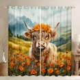 thumbnail image 1 of Manfei 3D Kawaii Cow Blackout Curtains Set of 2 (52x84 Each), Rustic Highland Bull Window Curtains, Orange Groovy Daisy Floral Curtains and Drapes, Black Out Curtains Decor, 1 of 6