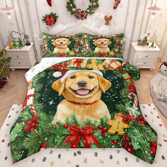 Homewish 3D Kawaii Dog Bedding Comforter Set for Kids, Christmas Flower Plant Twin Comforter Sets, Cartoon Bowknot Reversible Bedding Set, Super Cozy Room Decor, 2-Piece
