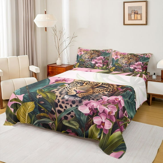 Homewish 3D Leopard Animal Bed Sheets, Jungle Cheetah Wildlife King Sheets, Modern Fashion Sheet Set, Super Cozy Room Decor, 4-Piece
