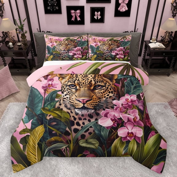 Homewish 3D Leopard Animal Bedding Comforter Set, Jungle Cheetah Wildlife Twin Comforter Sets, Modern Fashion Reversible Bedding Set, Super Cozy Room Decor, 2-Piece