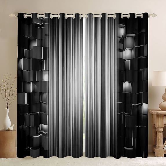 Manfei 3D Neon Stripes Kitchen Curtains, Vertical Lines Black Out Curtains Pack of 2 (42x63 Each), Black White