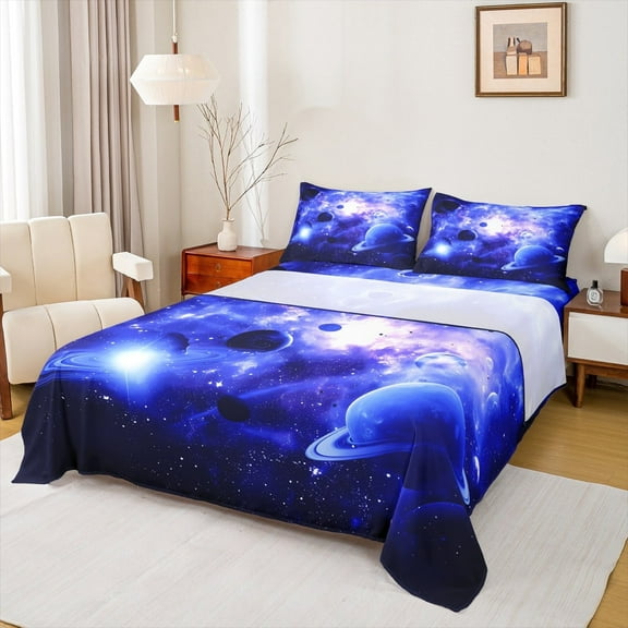 Manfei 3D Outer Space Twin Sheet Sets, Psychedelic Planet Sheet Set Twin, Starry Sky Bed Sheets Set Twin Size, Super Cozy Bedroom Decor, 3-Piece