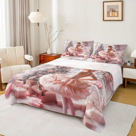 Manfei 3D Pink Princess Full Size Sheets for Teen, Christmas Tree Gifts Bed Sheets, Dreamy Fairy Tale Sheet Sets, Super Cozy Room Decor, 4-Piece