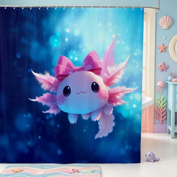 Manfei 3D Print Axolotl Shower Curtain 72Wx78L,Kawaii Animals Pattern Bath Curtain