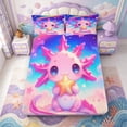 thumbnail image 1 of Manfei 3D-Printed Axolotl Fitted Sheet Full,Cute Animals Print Bed Set,3-Piece,1 Fitted Sheet and 2 Pillowcases, 1 of 5