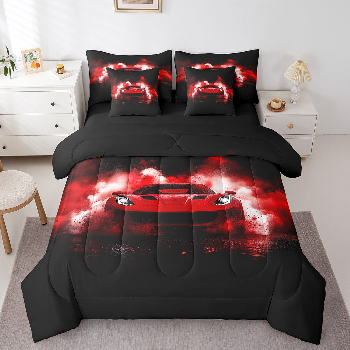 Manfei 3D Race Car Bed in a Bag King size, Cool Red Automobile Bed Set ...
