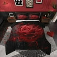 thumbnail image 1 of Manfei 3D Red Rose Bedding Comforter Set, Girls Women Twin Comforter Sets, Chic Floral Flower Blossoms Bedding Set, Happy Valentine's Day Black Bedroom Decor, Reversible 2-Piece, 1 of 8