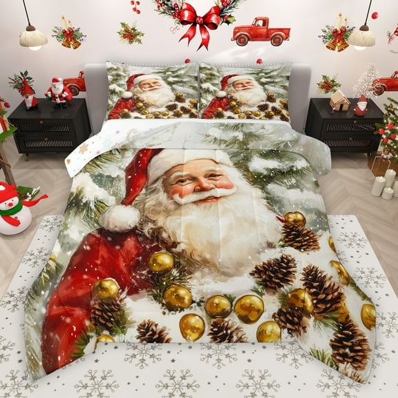 Manfei 3D Santa Claus Bedding Comforter Set, Dreamy Christmas Twin Comforter Sets, Teens Kids Boys Girls Reversible Bedding Set, Luxury Bedroom Decor, 2-Piece