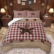 Manfei 3D Texas Stars Bedding Comforter Set,Vintage Geometric Checkered Twin Comforter Sets,Country Farmhouse Lodge Bedding Set For Boys Kids,Super Cozy Room Decor Reversible,2 Pieces