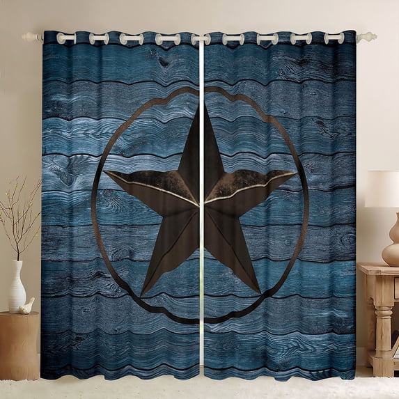 Manfei 3D Texas Stars Curtains Pack of 2 (42x84 Each),Rustic Western Farmhouse Curtains Blackout,Brown Blue Bedroom Curtains For Boys,Microfiber Bedroom Decor