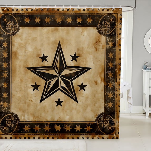 Manfei 3D Vintage Stars Print Shower Curtain 72Wx72L,Boho Abstract Geometric Bathroom Curtain,Cream Brown