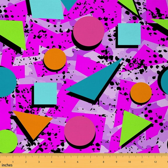 Manfei 80s Memphis Fabric by the Yard (1 Yard), Old Fashion Decorative Fabric by the Yard, Vintage Geometric Sewing & Crafting Fabric