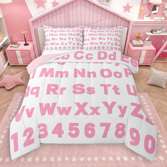 Manfei Abc Alphabet Bedding Comforter Set,Learning Alphabet Twin Comforter Sets,Pink White Bedding Set For Girl Boys,Luxury Bedroom Decor Reversible,2 Pieces