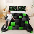 thumbnail image 1 of Manfei Abstract 3D Cube Full Size Comforter Sets, Geometric Checkered Bedding Comforter Set, Black and Green, Black Reversible 3pcs, 1 Comforter and 2 Pillowcases, 1 of 6