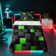 thumbnail image 1 of Manfei Abstract 3D Cube Twin Sheets, Geometric Checkered Bedding, Black and Green, Black Reversible 3pcs1 Flat Sheet + 1 Fitted Sheet + 1 Pillowcase, 1 of 6