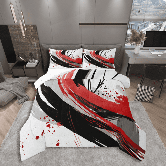 Manfei Abstract Artwork 3-Piece Full Size Comforter Sets,Oil Painting Bedding Comforter Set,Watercolor Splash Lightweight Bedding Sets,Lightweight Graffiti Room Decor,Reversible