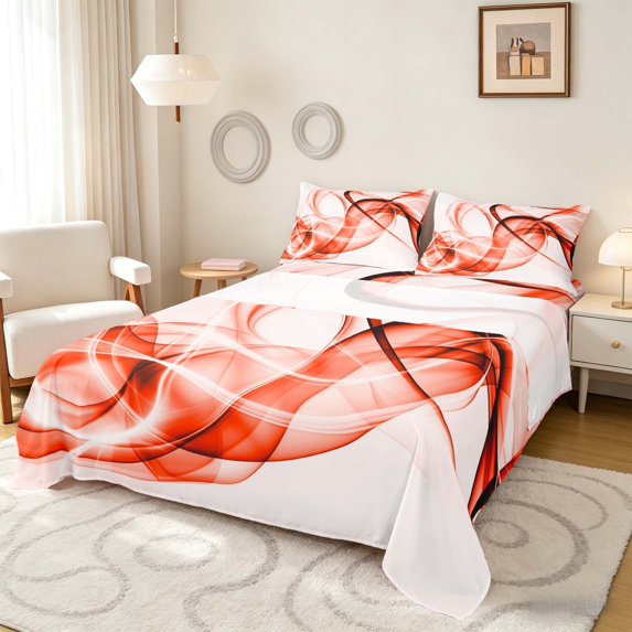 Manfei Abstract Artwork Queen Sheets, Gradient Queen Sheet Sets, Red, Gray Reversible 4 Pieces1 Flat Sheet + 1 Fitted Sheet + 2 Pillowcases
