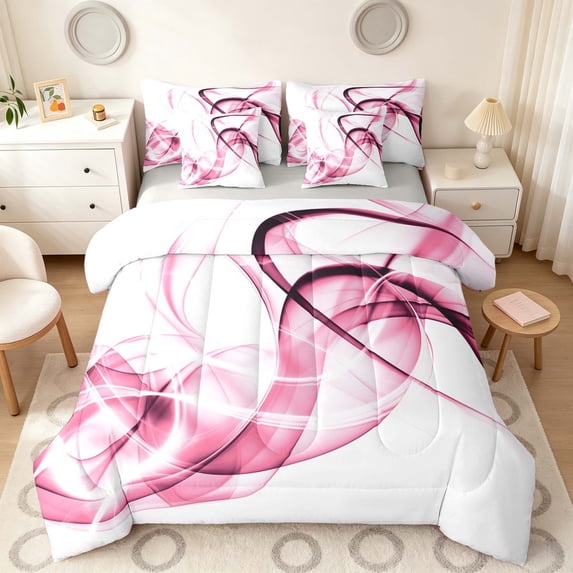Manfei Abstract Artwork Twin Bedding, Gradient Bedding Comforter Set, Pink, Gray Reversible 7pcs