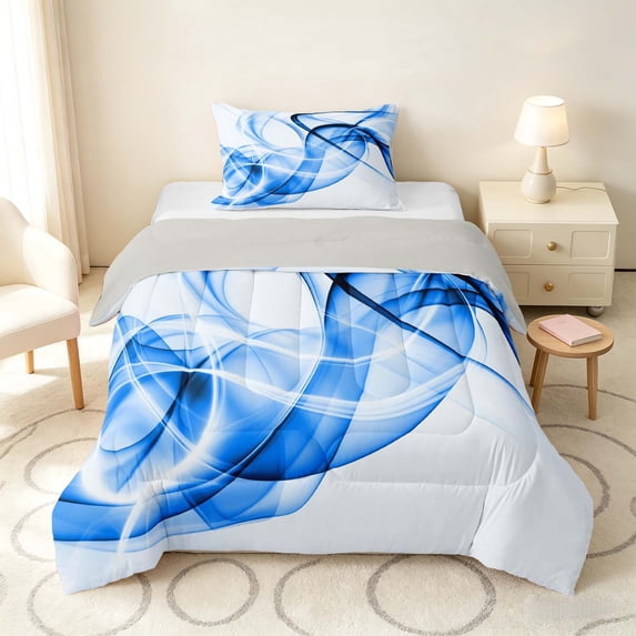 Manfei Abstract Artwork Twin Comforter Sets, Gradient Bedding Set, Blue, Gray Reversible 2pcs, 1 Comforter and 1 Pillowcase