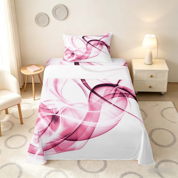 Manfei Abstract Artwork Twin Sheets, Gradient Bedding, Pink, Gray Reversible 3-Piece1 Flat Sheet + 1 Fitted Sheet + 1 Pillowcase