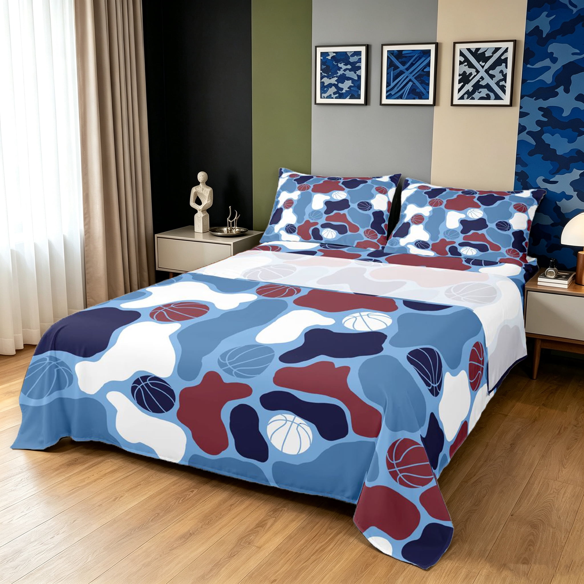 Abstack Sheef Manfei Abstract Basketball Bed Sheets, Contemporary Art Camo Full Size ...