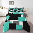 thumbnail image 1 of Manfei Abstract Block Full Size Comforter Sets, Modern Square Art Bedding Comforter Set, Cyan Black Gray, Black Reversible 3pcs, 1 Comforter and 2 Pillowcases, 1 of 6