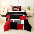 thumbnail image 1 of Manfei Abstract Block Twin Comforter Sets, Modern Square Bedding Set, Red Black Gray, Black Reversible 2-Piece, 1 Comforter and 1 Pillowcase, 1 of 6