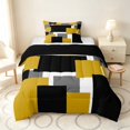 thumbnail image 1 of Manfei Abstract Block Twin Comforter Sets, Modern Square Bedding Set, Yellow Black Gray, Black Reversible 2pcs, 1 Comforter and 1 Pillowcase, 1 of 6
