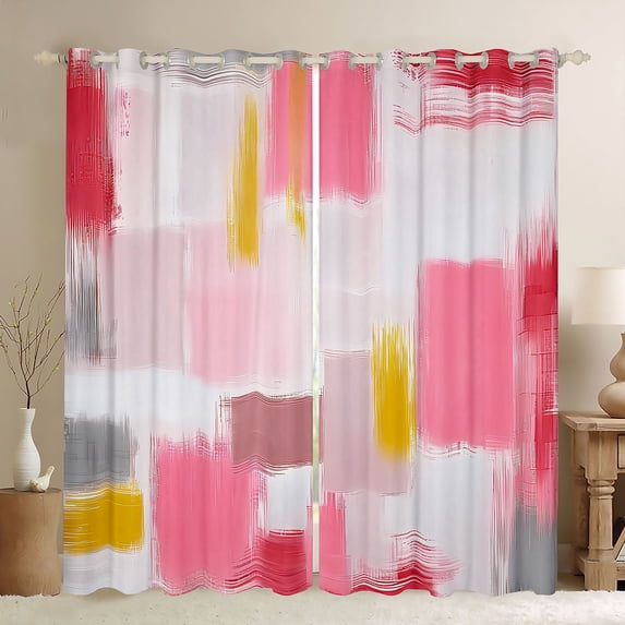 Manfei Abstract Brushstroke Blackout Curtains, Pink Yellow Plaid Curtains Pack of 2 (42x84 Each), Pink Yellow